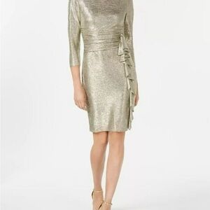 Jessica Howard Metallic Gold Ruffle Sheath Dress